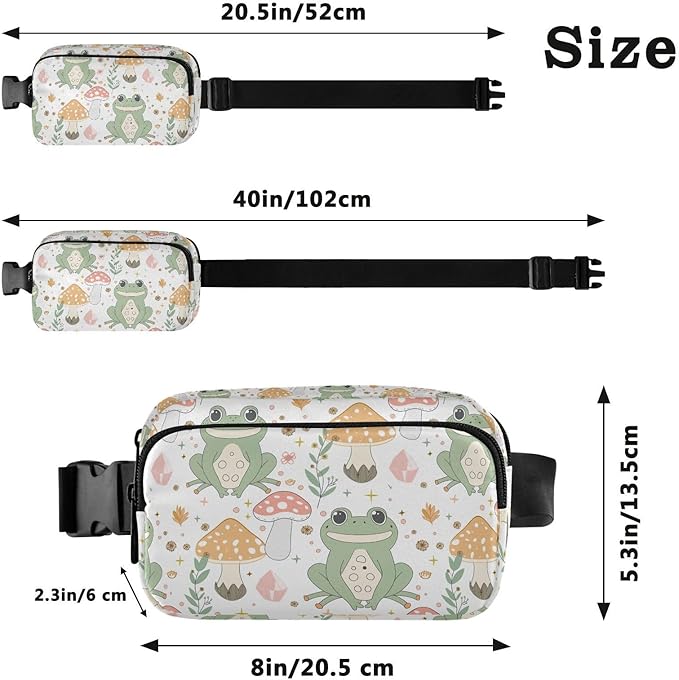 Kawaii Frog Mushrooms Fanny Pack for Women Men Water Resistant Fashion Waist Packs with Adjustable Strap Belt Bag for Travel Workout Jogging Hiking 21219501