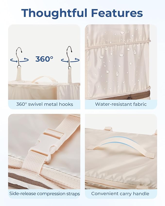 BAGSMART Hanging Packing Cubes for Travel, Hanging Shelves for Suitcases Organizers, Compression 4 Shelf Closet Organizers, Travel Shelves for Cruise Ship Essentials