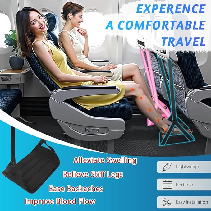 Foot Hammock for Plane Travel, Upgraded Wide Airplane Foot Hammock with Detachable Hardboard, Portable Footrest for Air Travel Essentials Long Flights Flying, Adjustable Foot Rest Leg Hammock