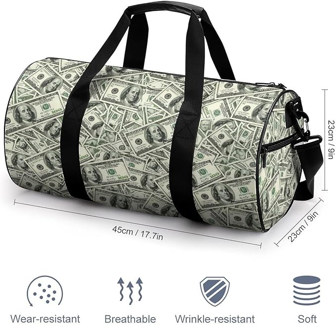 Gym Sports Duffle Bag Money American Bill Dollar Weekender Carry on Beach Yoga Overnight Luggage Bag Travel Training Workout Bags