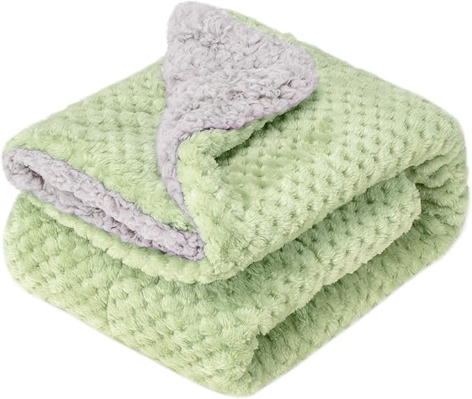 Fuzzy Sherpa Reversible Blanket for Baby, Soft Warm Cozy Coral Fleece Toddler, Infant or Newborn Reversible Blanket for Crib, Stroller, Travel, 40”×60”, Pastel Green