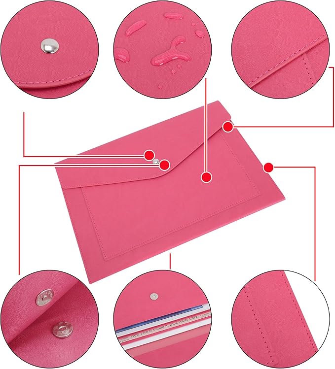 Wason Expanding A4 Document File PU Leather Envelope Case Holder-Large Size Pockets for Paper Bills Stationery Tablet and PC, Work Study Traveling (Plum red)