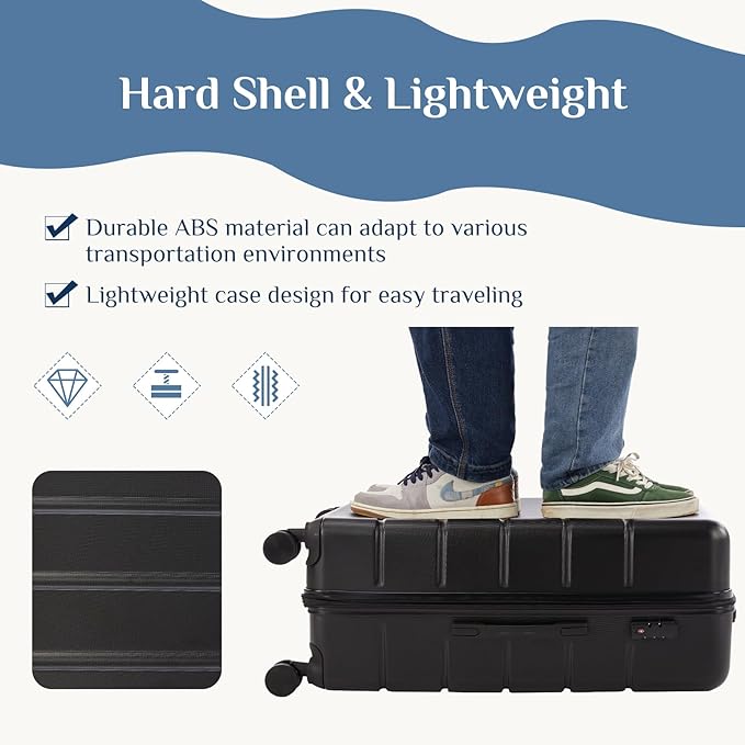 OLIXIS 3-Piece Suitcase Set, Hardside Luggages with Spinner Wheels, Lightweight ABS Hard Shell Travel Luggage, Expandable Carry-On Suitcase with TSA Approved Lock–Black(20+24+28 Inch)
