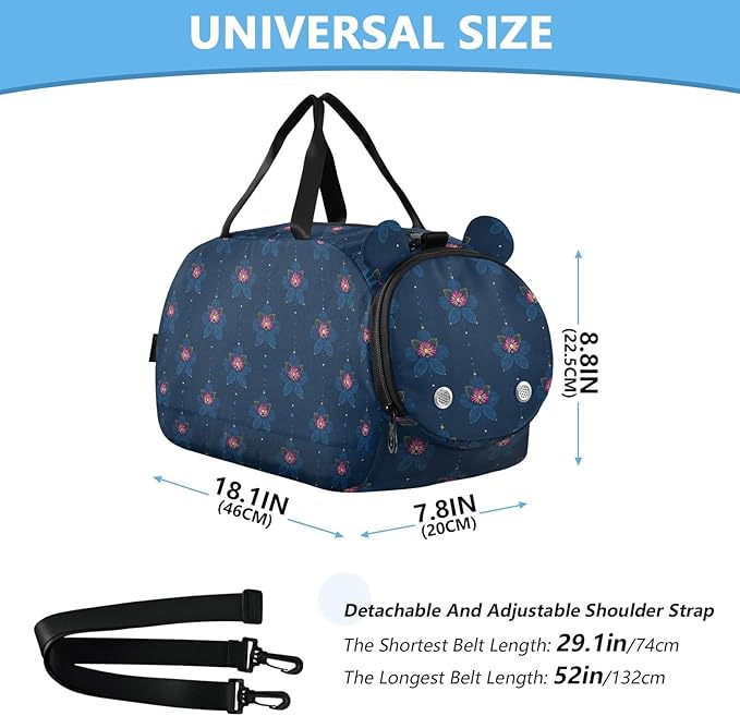 Flor De Mayo Midnight Blue Kids Cute Gym Bag with Shoes Compartment Multifunctional Sport Gym Tote Bags for Beach Swim Bags Pool Sports bolsa para hombre