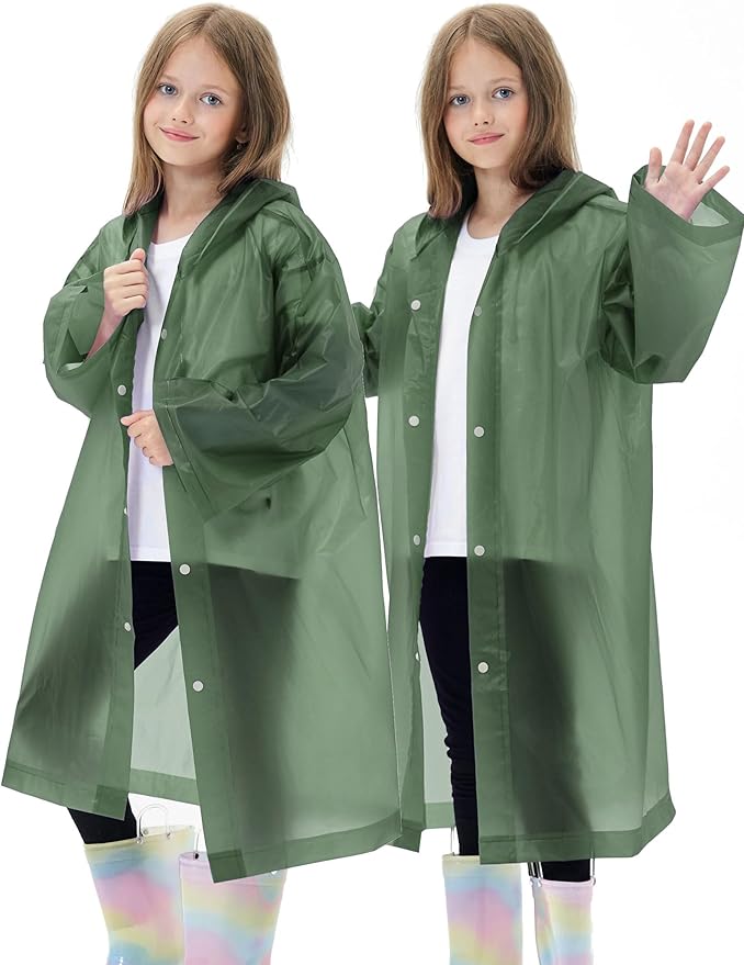 2 Pack Reusable Waterproof Raincoat EVA Emergency Rain Ponchos One Size Rain Jacket for Children, Boys and Girls