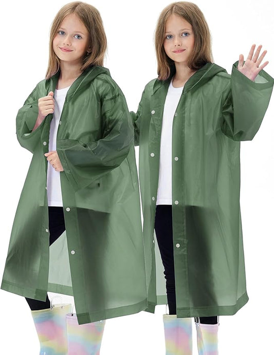 2 Pack Reusable Waterproof Raincoat EVA Emergency Rain Ponchos One Size Rain Jacket for Children, Boys and Girls