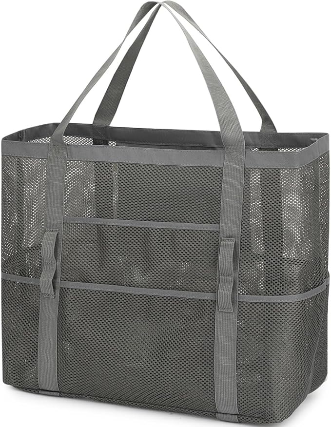 Mesh Beach Bag, Large Beach Tote with Zipper Pocket, Toys Pool Bag for Family Travel Vacation Cruise Essentials