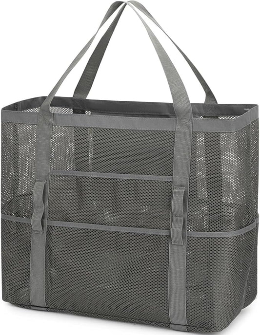 Mesh Beach Bag, Large Beach Tote with Zipper Pocket, Toys Pool Bag for Family Travel Vacation Cruise Essentials