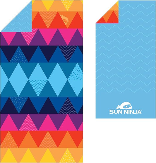 SUN NINJA Quick Dry Towel - Microfiber Beach Towel - Lightweight & Compact for Beach, Travel, Pool, Yoga, Camping - 63x32 inch XL, Large Absorbent, Sand Free Swim Towels for Adults & Kids