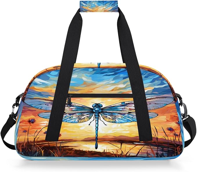 Travel Duffle Bag for travel duffle bag sports Girls Boys Kids Dragonfly Animals Colorful Lightweight Overnight Sleepover Weekender Bags Small Dance Gym Sport Bag Teens Carry-On Size Workout Bag