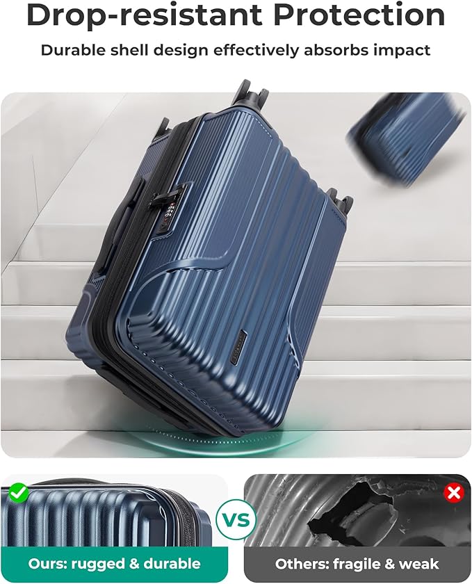BAGSMART Carry On Luggage 22x14x9 Airline Approved, Lightweight luggage with Spinner Wheels, 20 Inch Expandable Hardside Carry On Suitcase with TSA Lock Rolling Travel suitcase Carry-On, Dark Blue