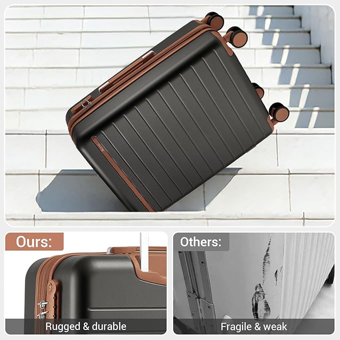 Kono 28 Inch Large Suitcase, Expandable for Long Trips, Impact-Resistant ABS+PC & Silent Wheels, Black, Lightweight Hardshell Luggage, Smooth Rolling Spinner Suitcase for Travel，Grey/Brown