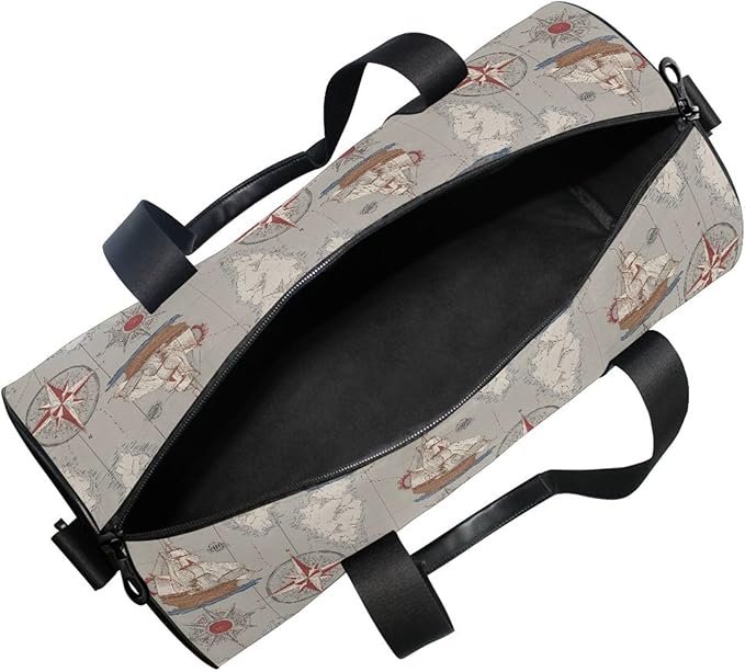 MNSRUU Sports Duffel Bags, Compass Sailboat Athletic Gym Bag Overnight Workout Travel Tote Luggage for Men Women Yoga