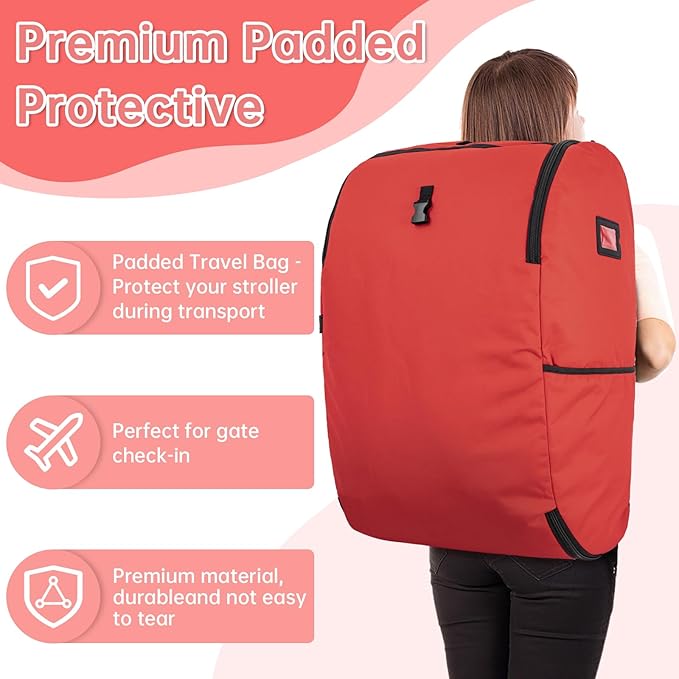 Padded Car Seat Travel Bag Compatible with Doona, Infant Car Seat Travel Bag, Foldable Car Seat Stroller Gate Check Bag for Airplane (Cherry Red)