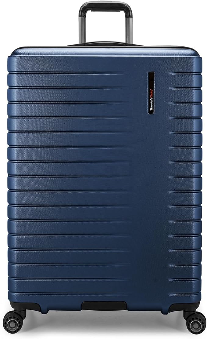 Traveler's Choice Archer Polycarbonate Hardside Spinner Luggage Set,Tie Down Straps, Blue, Checked 29-Inch
