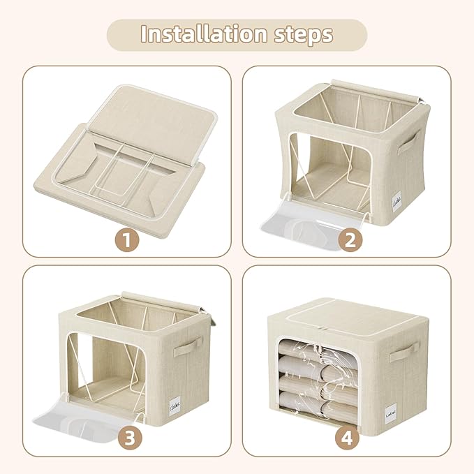 FHSQX 8 Pack Clothes Storage Bins - Foldable Storage Bins for Clothes Fabric Storage Box with Metal Frame (Beige, 15.7x11.8x9.8 inch)