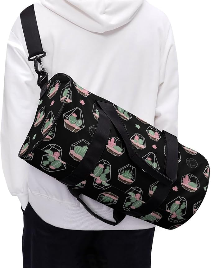 Travel Sports Lightweight Carry On Bag Cactus Black Weekender Overnight Bag Dance Sports Gymnastics Bags for Men Women