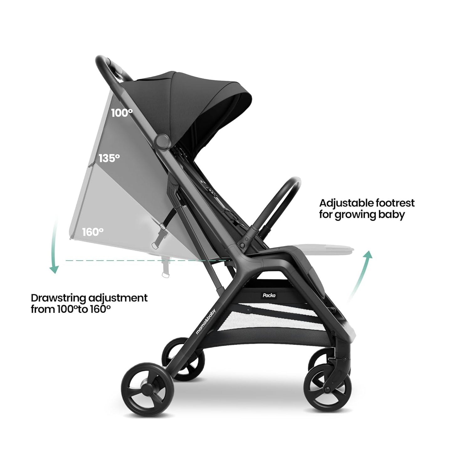 MAMA & BABY Packa Compact Travel Stroller – Lightweight, One-Hand Auto Folding, Portable & Lie-Flat Baby Stroller, Newborns and Toddlers Stroller with UPF 50+ Canopy & Mesh Ventilation