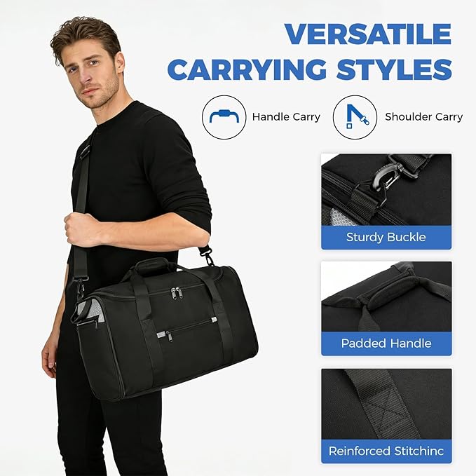 Uarition 18 inch Small Gym Bag for Men - Foldable Duffel Bags for Airplanes Carry On Duffle Bag for Travel, Black