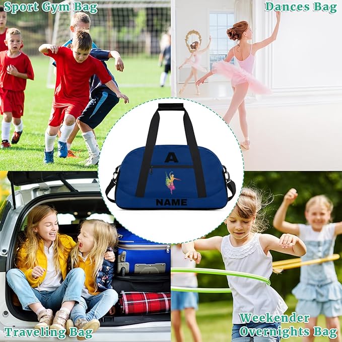 Personalize-Kids-Sports-Duffel-Bags With Custom Name Text Carry-On Overnight Travel Gym Lightweight Dance Pattern Sports Bags For Girls Boys Kids,Blue 3
