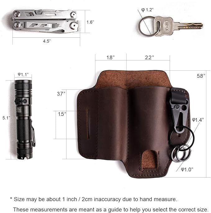 Gentlestache Leather Sheath for Leatherman Multitool Sheath EDC Pocket Organizer with Key Holder for Belt and Flashlight Sheath Multitool Pouch Darkbrown