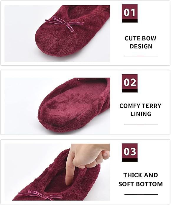 DICUIRD Women's Ballerina Slippers Lightweight House Slippers with Stretchable Heel Design
