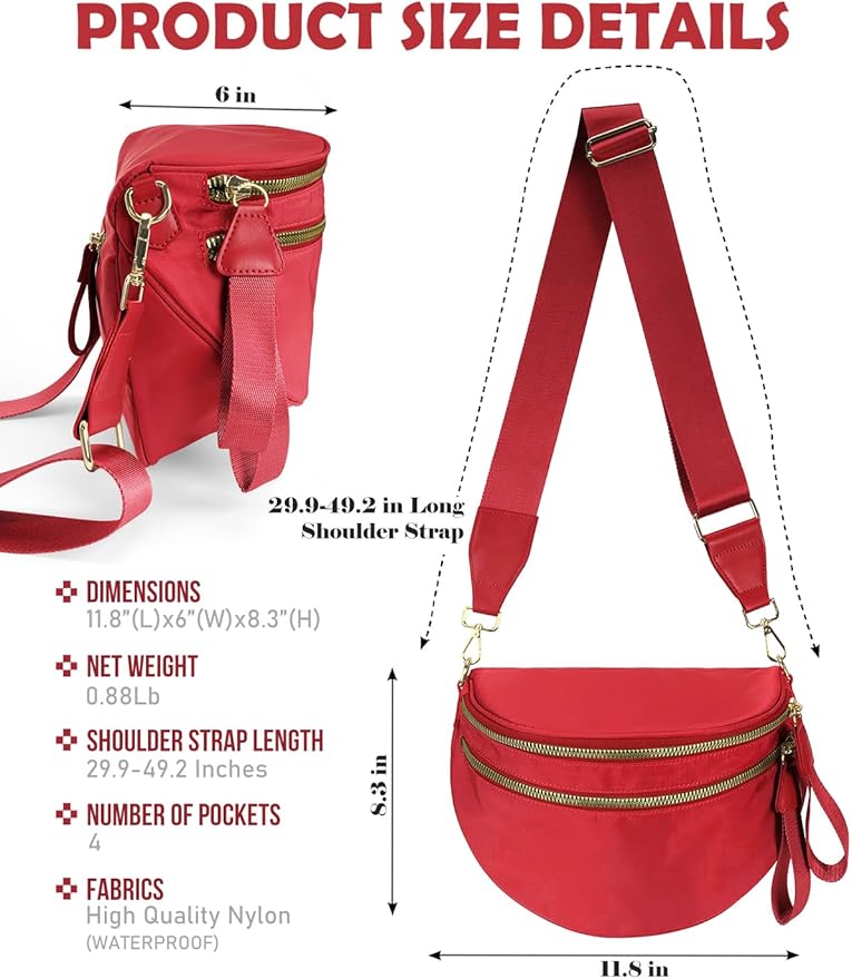 Pure Colour Crossbody Bag Bum Bag for Women,Spacious Purse Fanny Packs Belt Bag,Oversized Bum Bag (Colour Bum Bag-Red)
