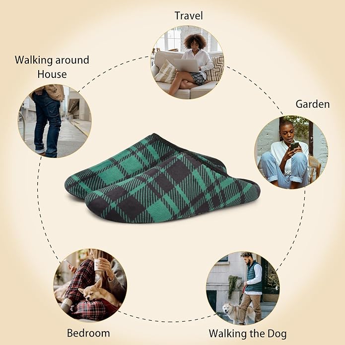 QFH Womens & Mens Cozy House Slippers - Portable Travel Shoes with Flexible Rubber Sole & Soft Velvet Lining