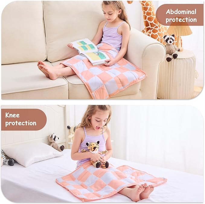 yescool Pink Checkered Weighted Lap Pad 2 Pounds Cooling Weighted Lap Blanket, Plaid Small Weighted Blanket, Weighted Throw Blankets Gifts for Travel Indoor Outdoor, 20"x30"