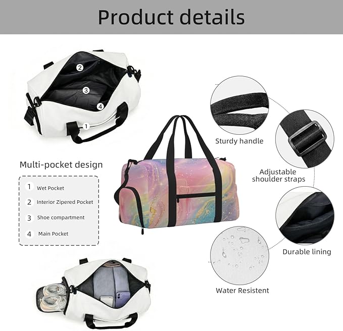 Abstract Pastel Glitter Women'S Gym Duffle Bag With Shoes Compartment, Ideal For Travel, Gym, Sports, Duffel, Weekender