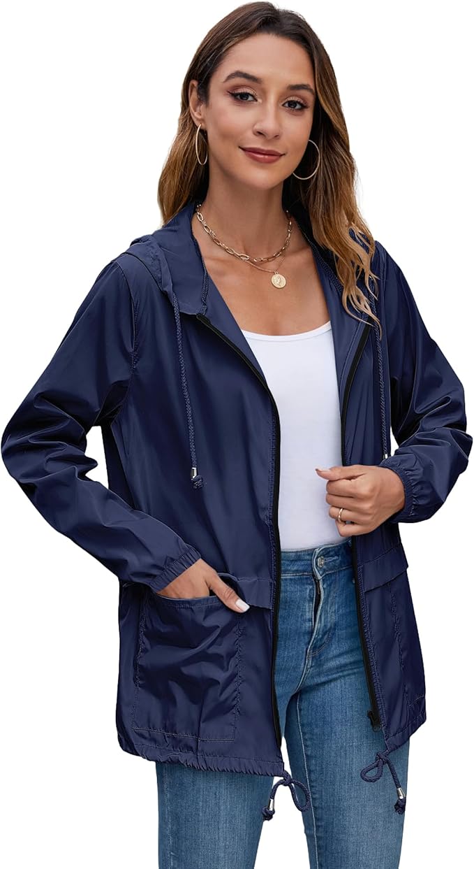 Hount Women's Lightweight Hooded Raincoat Waterproof Packable Active Outdoor Rain Jacket (S-3XL)