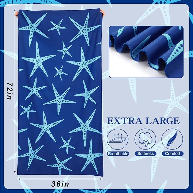 2 Pcs Microfiber Beach Towel 36 x 72 in Oversized Beach Towel Set Soft Large Pool Camping Swim Towels Quick Dry, Light Weight, Sand Free - Compact for Travel