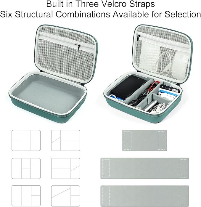 EVA Electronic Accessories Storage Case Large Shockproof Waterproof Storage Bag for Electronics Organizer Portable Cable Storage Bag for Travel or Work (Green, Double Layer)