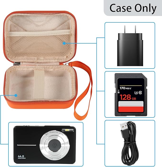Camera Case for AbergBest 21 Mega Pixels 2.7" LCD Rechargeable HD/Kodak Pixpro/Canon PowerShot ELPH 180/190/Sony DSCW800/DSCW830 Cameras, Travel Carrying Protective Case for Digital Camera - Orange