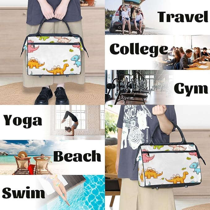Dino Overnight Weekender Bag for Women Men Travel Duffel Bags Waterproof Luggage Carry on Sports Yoga Gym Bag