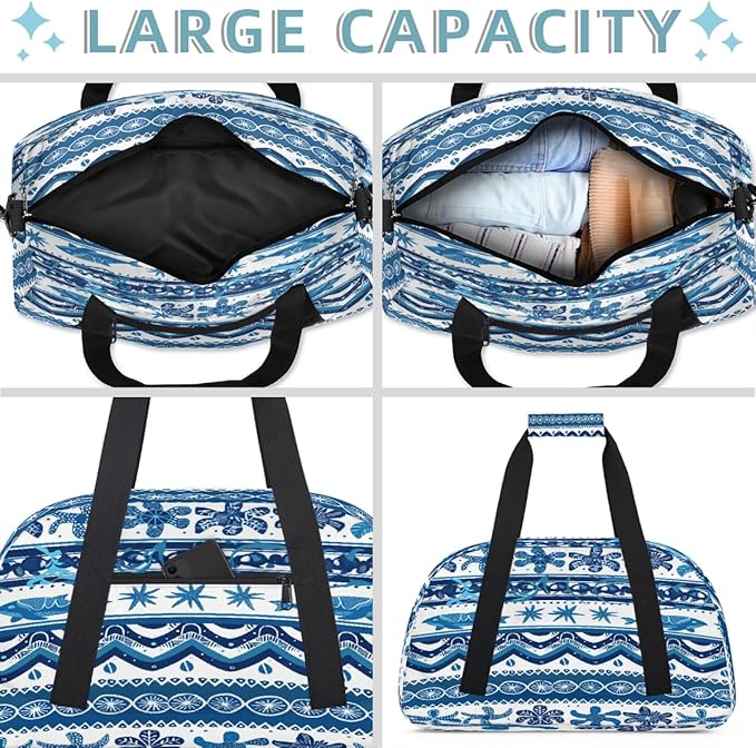 Duffle Bag for Women Men, Nautical Turtle Whale Stripe Gym Bag for Travel Sports, Lightweight Waterproof Weekender Overnight Bags with Adjustable Strap