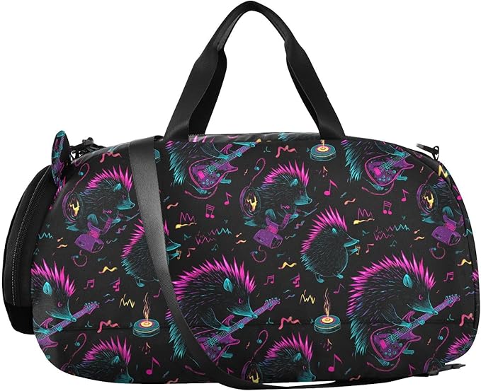 Cool Digital Hedgehog Girl's Gym Duffel Bag with Shoes Compartment Lightweight Personal Item Travel Bag for Travel, Swimming, Dance, Ballet bolsa para hombre