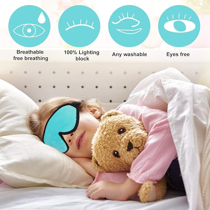 2 Pieces 3D Sleep Mask for Kids Memory Foam Contoured Eye Mask, Travel Sleep Eye Cover with Adjustable Strap, 3D Blindfolds(Gray and Green)