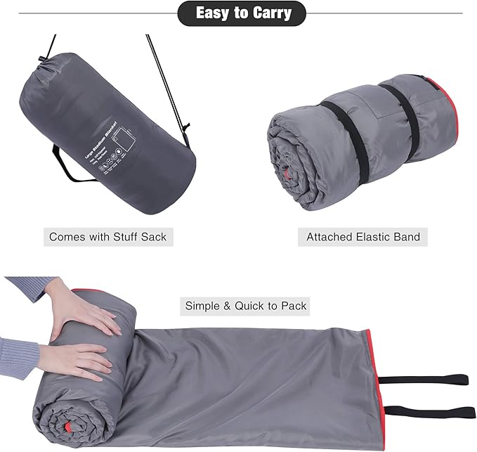 REDCAMP Large Waterproof Stadium Blanket for Cold Weather, Soft Warm Fleece Camping Blanket Windproof for Outdoor Sports, Blue/Red (Outer Grey/Inner Black)
