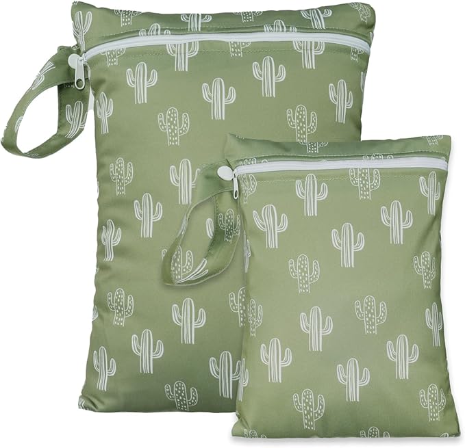 2 Sizes Wet Bags, Waterproof Storage Bag for Baby Diapers and Pump Parts, Reusable Diaper Bag with Zippered Pockets and Handle, Travel Bags, Beach, Pool, Gym Bag for Swimsuits & Wet Clothes, Set of 2