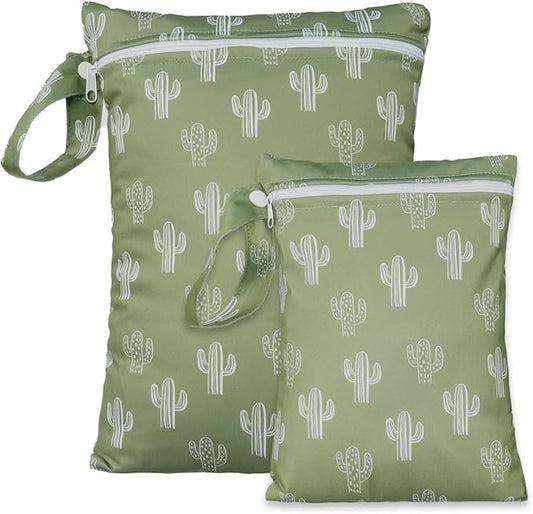 2 Sizes Wet Bags, Waterproof Storage Bag for Baby Diapers and Pump Parts, Reusable Diaper Bag with Zippered Pockets and Handle, Travel Bags, Beach, Pool, Gym Bag for Swimsuits & Wet Clothes, Set of 2