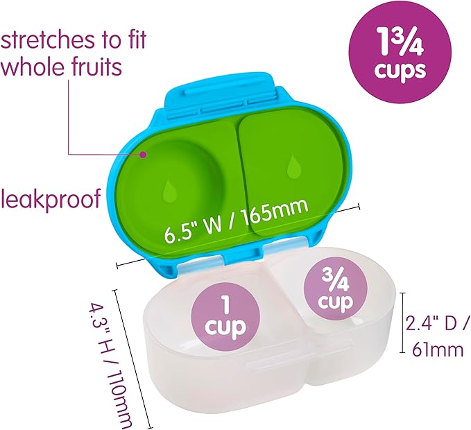 b.box Snack Box - Leakproof Mini Bento Box for Kids & Toddlers, 2 Compartment Snack Containers for Kids, Lunch Containers, Dishwasher Safe, BPA Free, PFAS Free, Ages 4m+, 1 3/4 Cup - Ocean Breeze