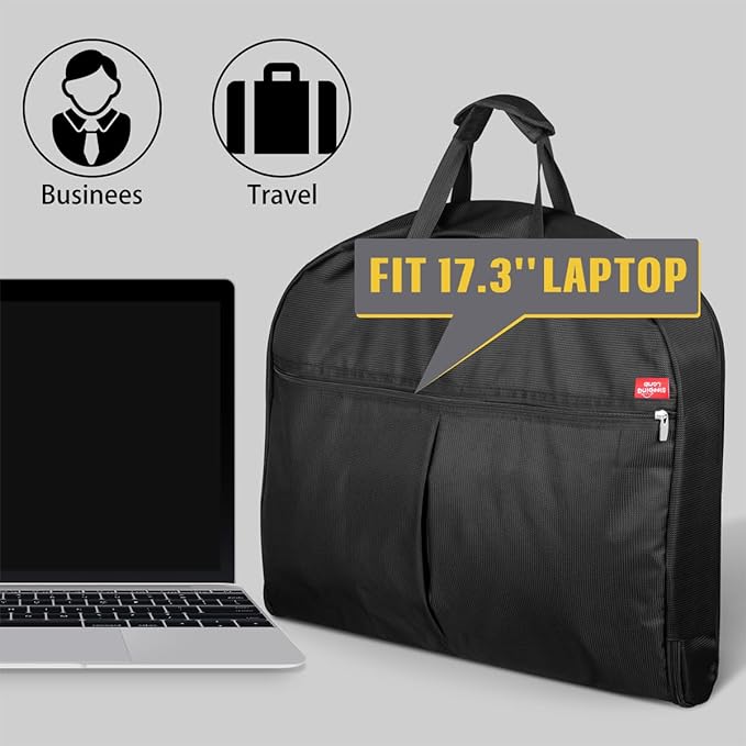 SLEEPING LAMB Heavy Duty Garment Bag for Travel, 43''Waterproof Suit Bag for Men Travel and Foldable Carry On Garment Bag for Hanging Clothes with Large Pocket in Business Trip, Black