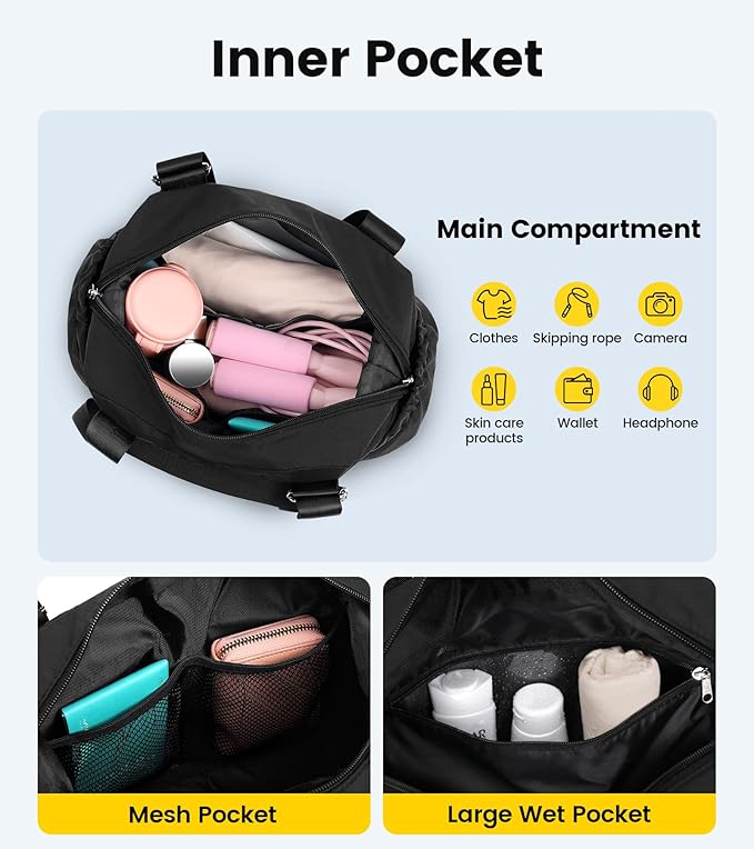 Vorspack Mini Gym Bag for Women - Small Duffle Bag Lightweight Duffel Bag with Wet Pocket Cute Sports Bag for Gym Dance Yoga - Black