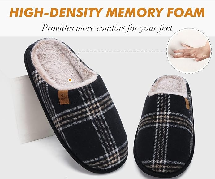 COFACE Mens Cozy Memory Foam Scuff Slippers Casual Slip On Warm House Shoes Indoor/Outdoor Sandal Slippers With Arch Support Rubber Sole Size 7-15