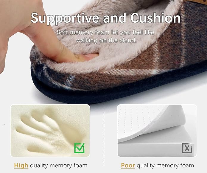 ONCAI Men's House Slippers Memory Foam Slip-On Warm Cozy Scuff Home Bedroom Shoes with Indoor/Outdoor Rubber Soles US Size 7-15