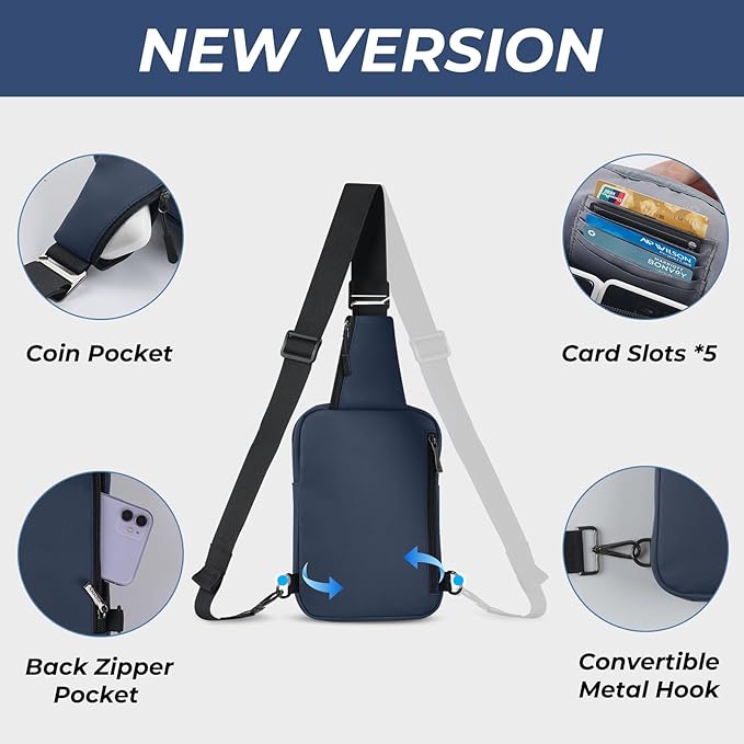 VADOO Crossbody Bags for Women, Small Sling Bag for Men Multi Pocket Chest Bag with RFID Blocking &Waterproof for Travel Gym