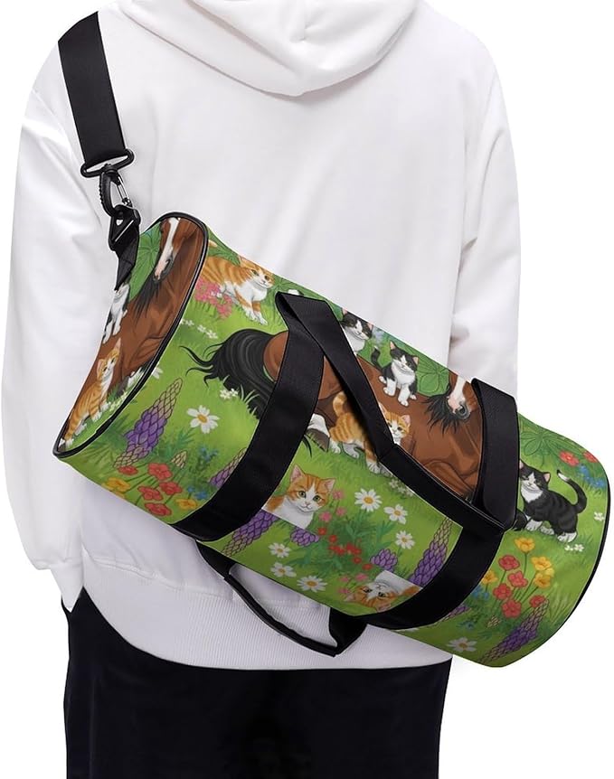 Workout Lightweight Duffel Bags Flowers Horse Cat Durable Travel Gym Sports Bag Carry On Weekender Overnight Bag