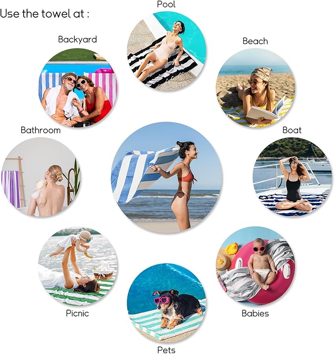 cabanana Large Oversized Beach Towel - 35 x 70 Inch Cotton Pool Towel, Blue Striped Soft Cabana Swim Towel
