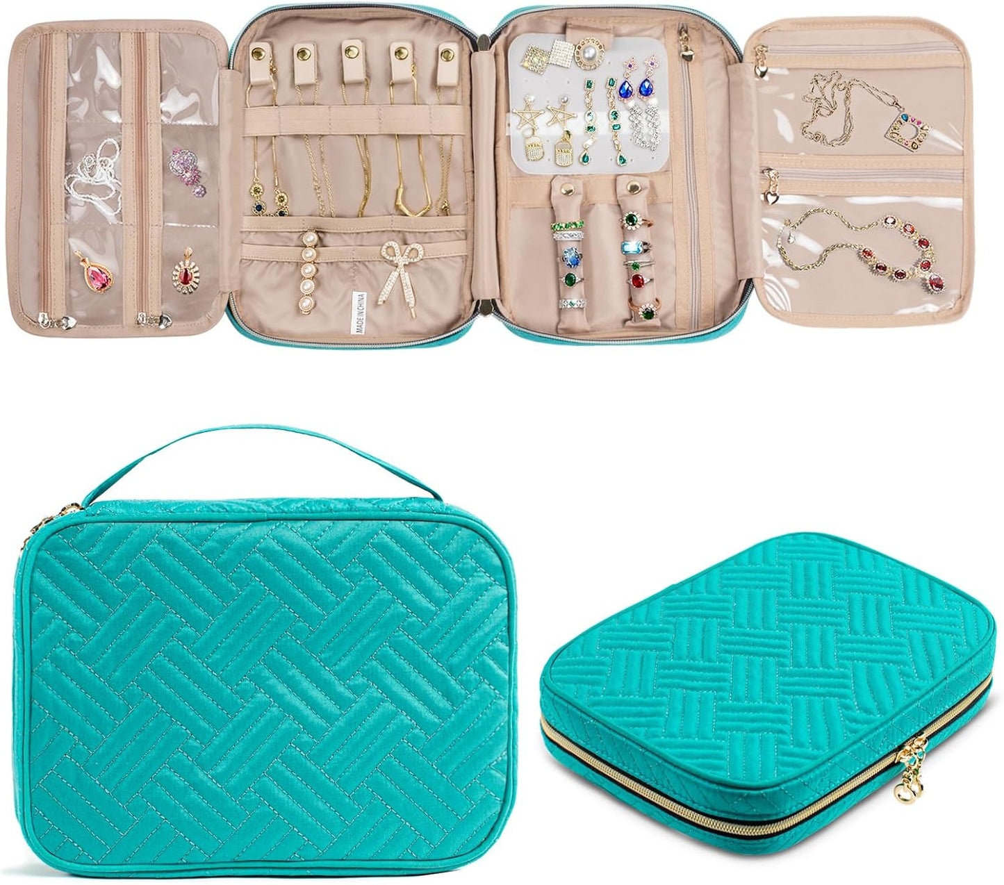 SFYBYHEART Travel Jewelry Organizer Case, Jewelry Travel Bags for Women, Large Capacity Travel Jewelry Case for Tangle-Free Earrings, Necklaces, Rings Storage, Travel Accessories,Teal